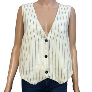 Scoop Linen Blend Pinstripe Vest Large Waistcoat Button Down Preppy Classic